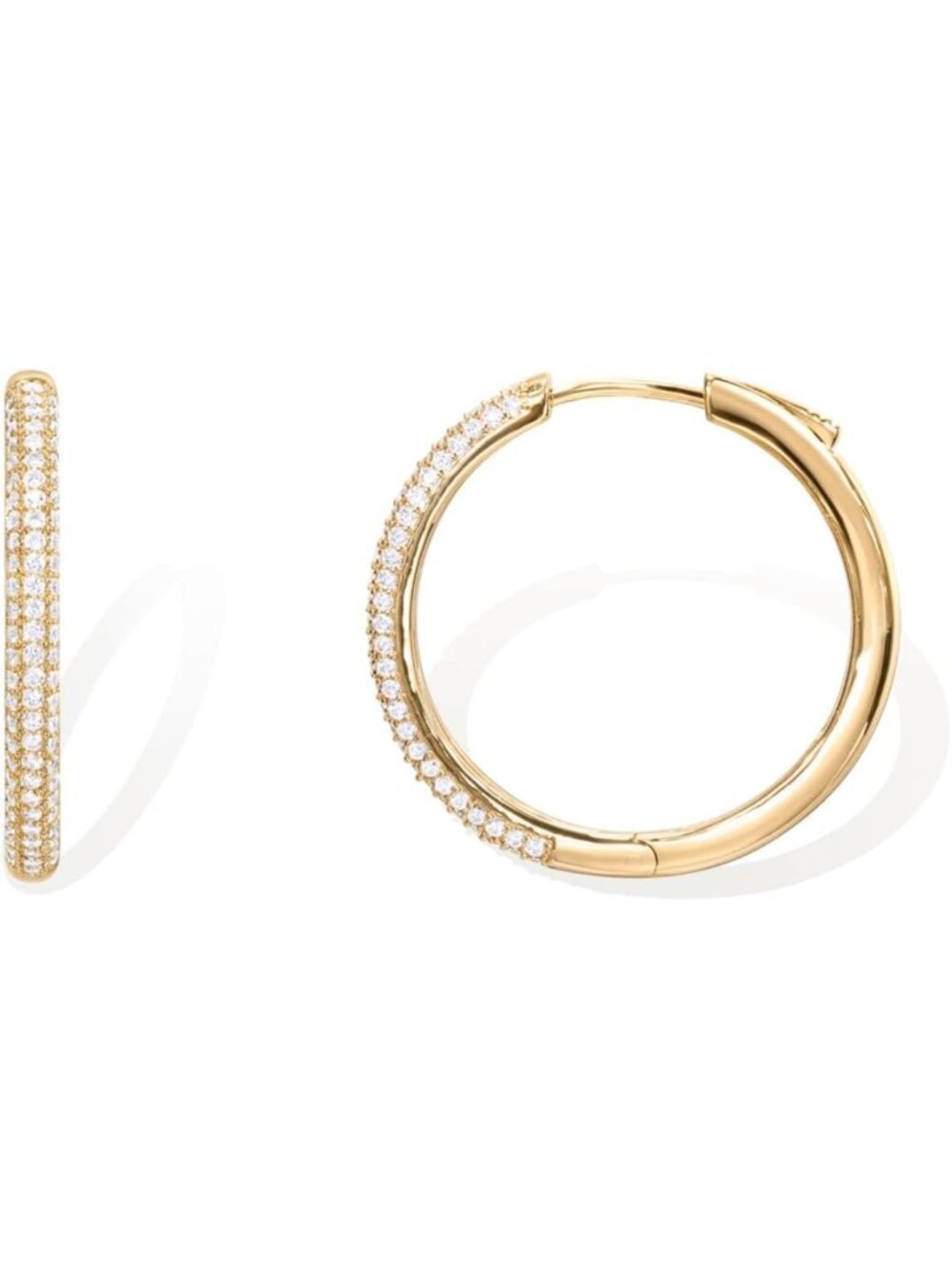 14K Gold Plated Sterling Silver Cubic Zirconia Hoop Earrings for Women | Halo